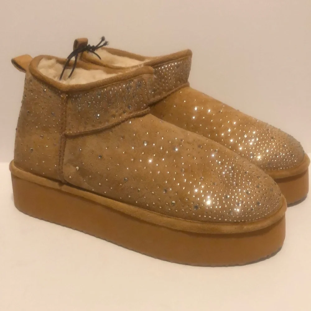 Madden Girl G-Bondhr Sparkling Tan Platform Booties